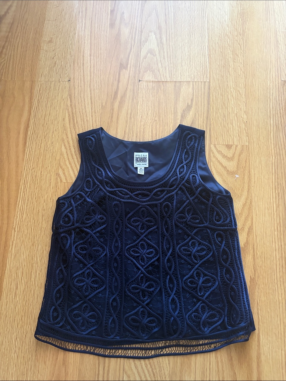 R&M Richards Navy Blue Embroidered Lace Sleeveless Camisole